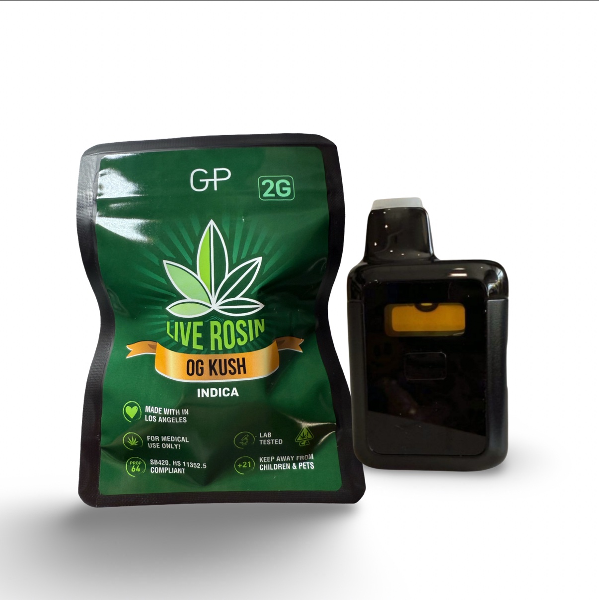 GP 2 GRAMS- OG Kush Indica 91% LIVE ROSIN all in one vape