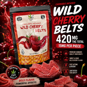 420mg total 15mg per piece THC Cannabis infused WILD CHERRY BELTS