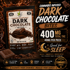 400mg total 40mg per piece THC Cannabis infused DARK CHOCOLATE BITES (Good for sleep)