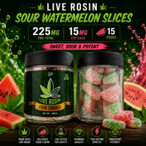LIVE ROSIN Sour Watermelon Slices 225mg THC 15mg each