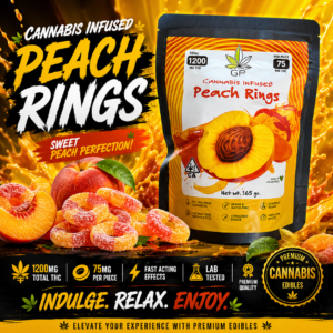 1200mg total 75mg per piece THC Cannabis infused Peach Rings