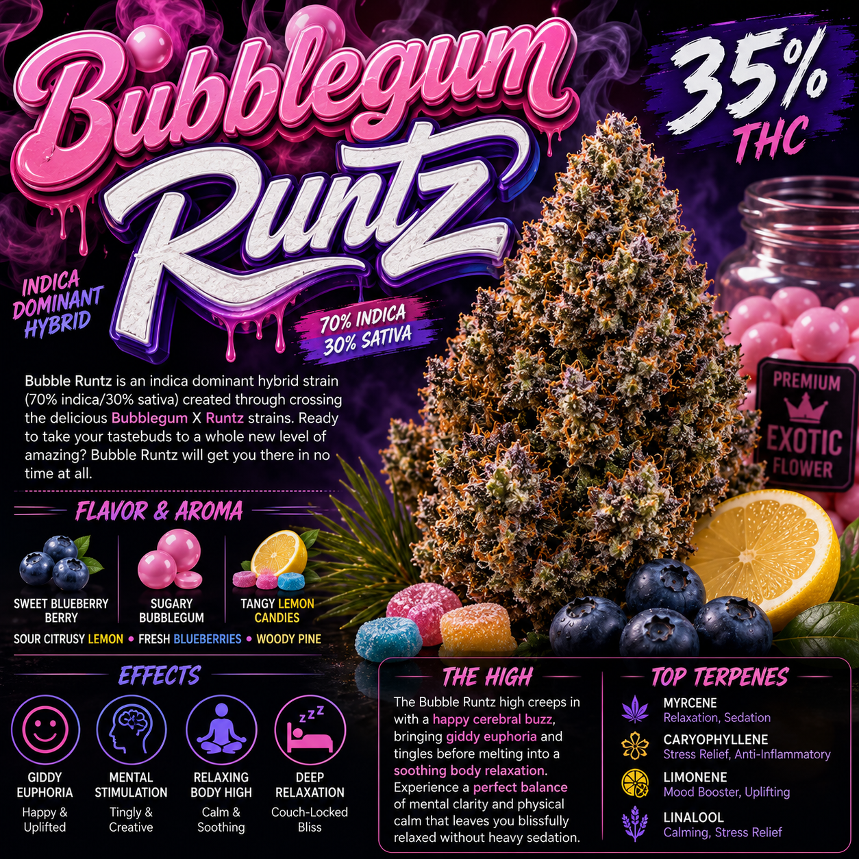 Cafe ZaZa- Bubblegum Runtz indoor 35% THC hybrid